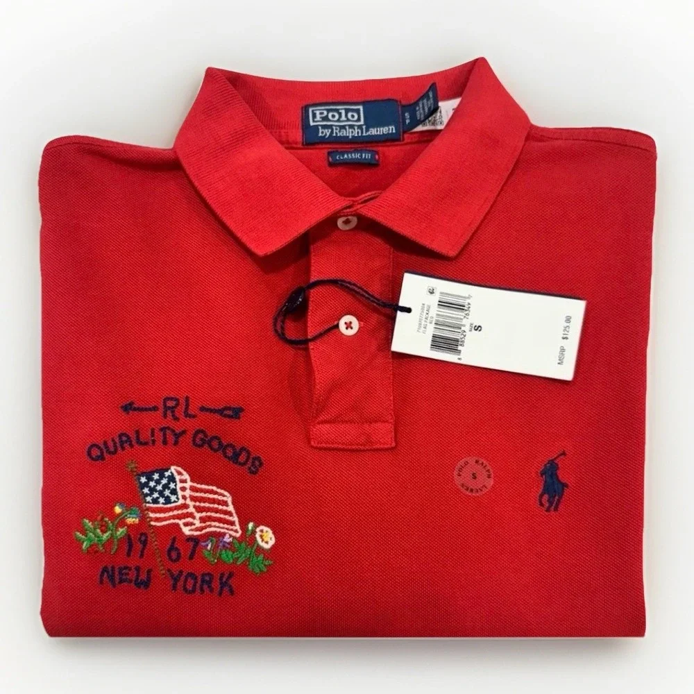 Polo Ralph Lauren Polo Shirt Men's Small Classic Fit Embroidered American Flag